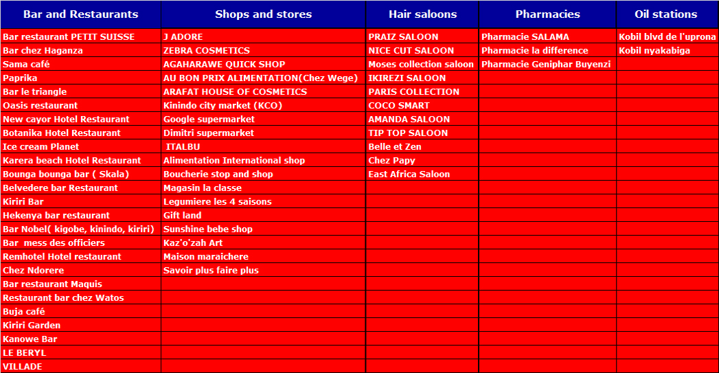 Liste des Marchands EcoCash par catégorie : Image
